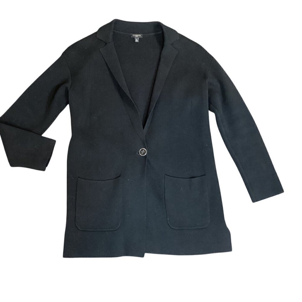 Talbots Patch Pocket Long Sweater 1-Button Blazer‎ Knit Jacket SP Black #320A